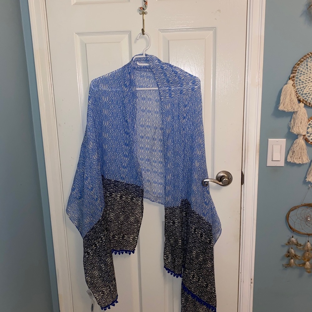 Blue Aztec patterned scarf